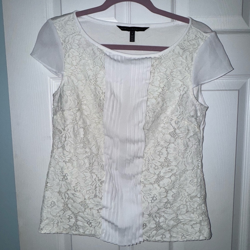 White House Black Market Lace Cap Sleeve Blouse | White & Ivory | Size Small